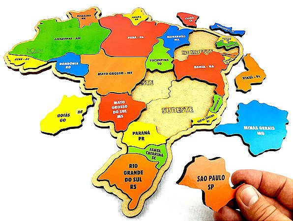 Quebra Cabeça Infantil Grande Educativo Mapa Brasil Madeira