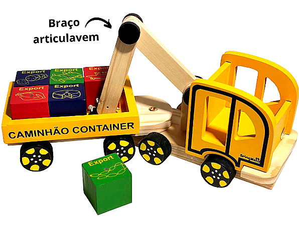 Caminhão Carrinho Madeira Brinquedo Educativo Container Imã