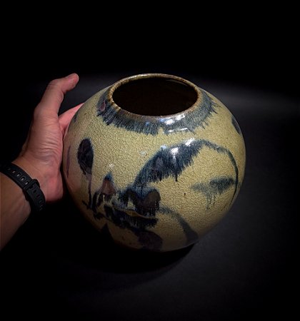 VASO BOLA GRANDE FLORAL COLONIAL COBALTO