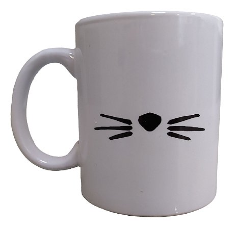 Caneca Cerâmica Branca Bigode de Gato 325ml