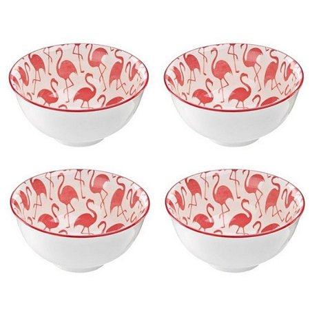 Kit de Bowls Flamingo em Cerâmica 450ml Vermelho –  4 Peças