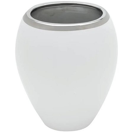 Vaso Decorativo Branco Cerâmica Oval - Rojemac