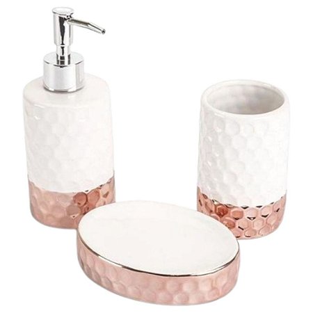 Jogo de Banheiro Elegance em Cerâmica 3 Peças Rose - Jolitex
