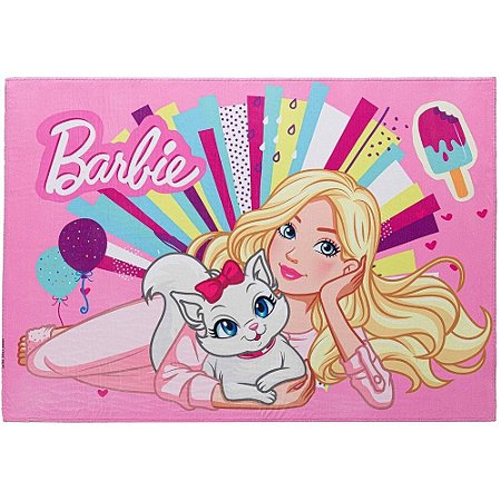 Tapete Infantil Barbie em Poliéster 70x100cm Jolitex