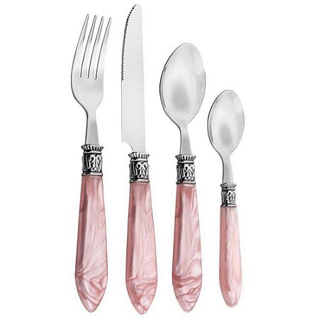 Faqueiro Mother Pearl em Aço Inox 24 Peças Rosa Luxo - Lyor