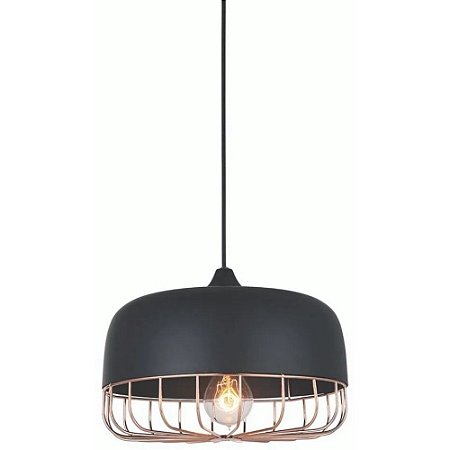 Lustre Pendente em Ferro e Arame Adely Lighting Preto/Rosê