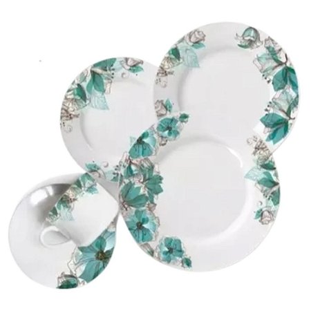Aparelho de Jantar 20 Peças Cerâmica Branco Floral - WELLMIX