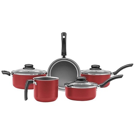 Jogo de Panelas Ruby Antiaderente 5 Peças Vermelho Brinox