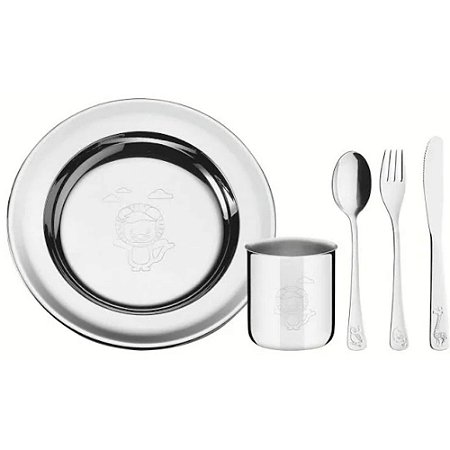 Kit Refeição Infantil em Aço Inox 5 Peças Baby Friends
