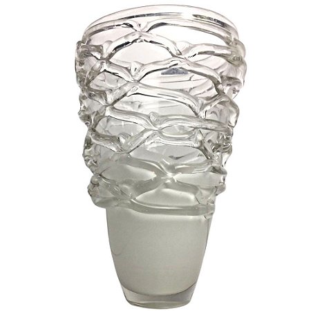 Vaso Decorativo Alto Relevo Branco 28cm Vidro - BELLA VITA