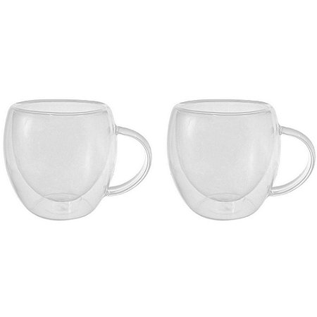 Jogo de Xícaras com Parede Dupla em Vidro 250ml 2 Peças