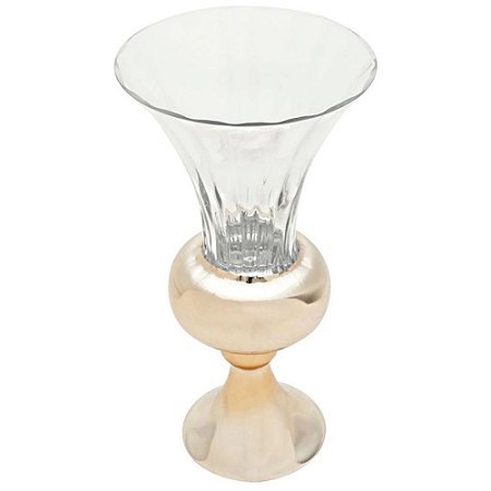 Vaso Decorativo Alto em Vidro Base Dourada 19x38cm - ROJEMAC