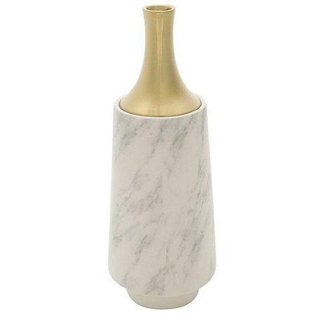 Vaso Decorativo Porcelana Marble 12x32cm Branco com Dourado