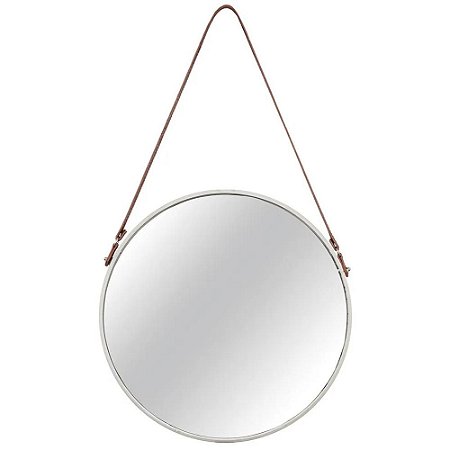 Espelho Redondo Decorativo Off White com Alça Ø45cm - Mart