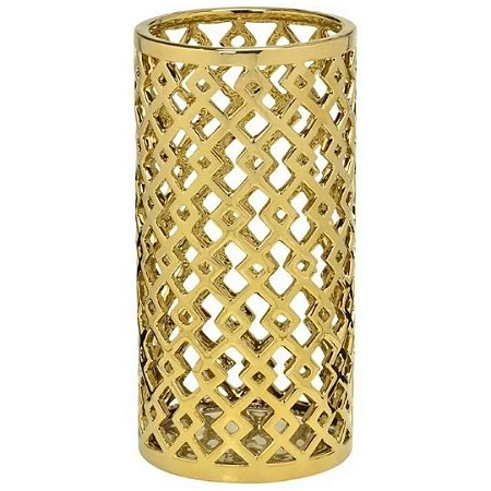 Vaso Decorativo Vazado em Cerâmica 25cm Dourado – Mabruk