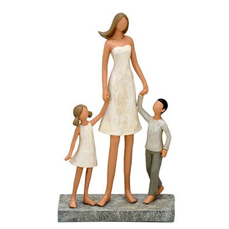 Enfeite Decorativo Mãe e Filhos em Resina 24cm Branco Mabruk