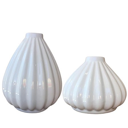 Conjunto de Vasos Branco Brilho em Cerâmica 2Pcs - Ana Maria