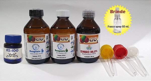 KIT SANEANTE DE ÁGUA  VIDRO + DMSO 99% 100ML CADA FRASCO + AZ-100