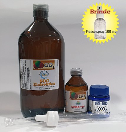 Solução eletrolítica a 3000 ppm 1000 mL + DMSO 70% 100 mL + Azul de metileno 150 mg