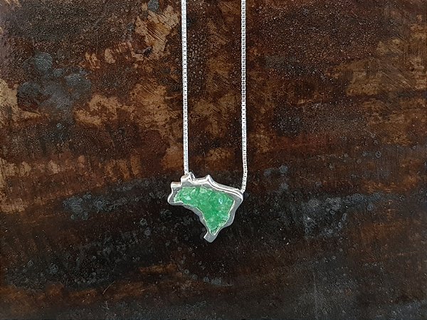 Colar do Mapinha na Pedra Bruta Natural Jade Malásia Prata 925