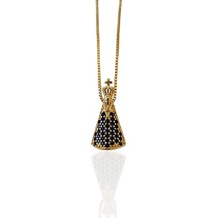 Colar de Nossa Sra Aparecida Manto no Banho de ouro18k