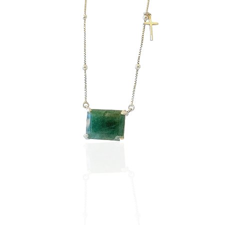 Colar de Bolinha de Esmeralda prata925