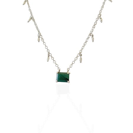Colar com Pérola natural Quartzo Verde prata925