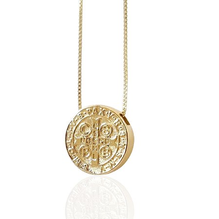 Colar Tambor de São Bento na Corrente Veneziana de 0,45cm Banhado a ouro18k