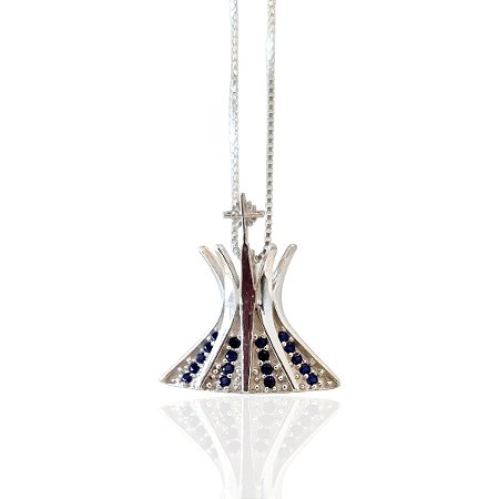 Colar da Catedral com zircônia azul na corrente veneziana de 0,45cm prata 925