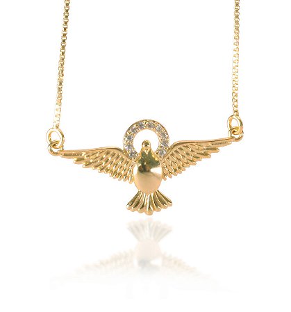 Colar do Espírito Santo com zircônia  semijoia banhado a ouro 18k.