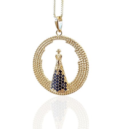 Colar de Bolinha de Nossa Senhora Aparecida na corrente veneziana de 0,45cm semijoia banhado a ouro18k