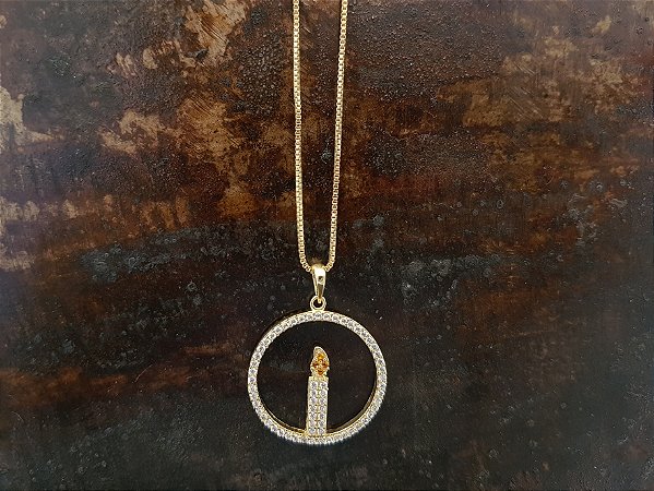Colar Vela LD circ. 23 toda em  zircônia folheado a ouro 18k