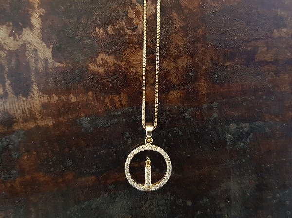 Colar Vela LD circ. 17 toda em  zircônia folheado a ouro 18k
