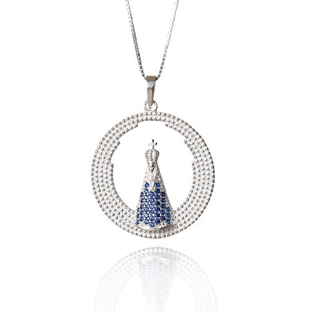 Colar de Bolinha de Nossa Senhora Aparecida na corrente veneziana de 0,45cm prata925