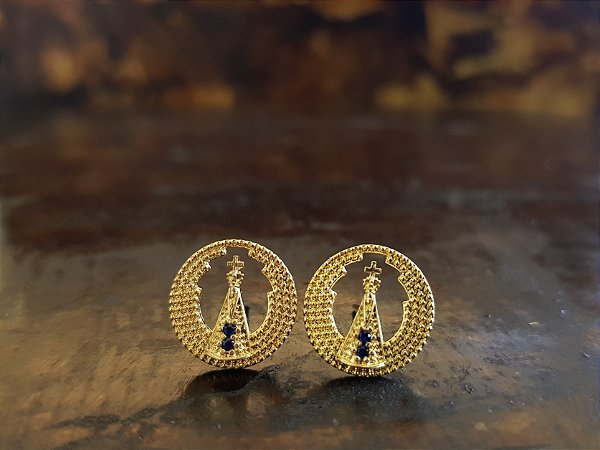 Brinco NSª Aparecida com Zircônia Folheado a Ouro 18k