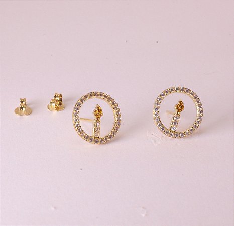 Brinco Vela LD Toda em Zircônia Folheado a Ouro 18k.