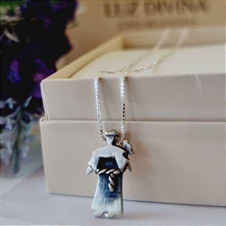 Colar de São Francisco de Assis na corrente veneziana de 0,45cm Prata 925