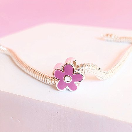 Berloque florzinha lavanda banhado a prata