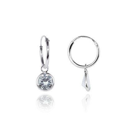 Argola pingente redondo zircônia prata 925
