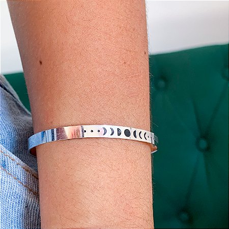 Bracelete fases da lua místico banhado a prata