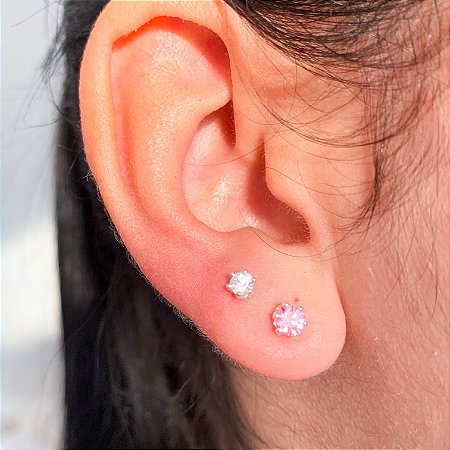 Kit de brincos zircônia rosa banhado a prata