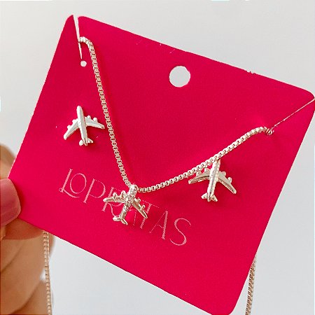 Conjunto mini avião banhado a prata