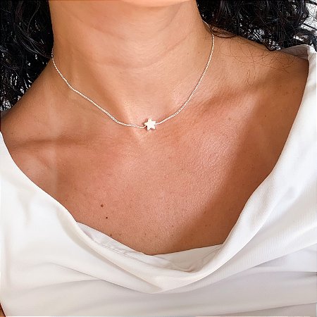 Chocker estrela solitária banhado a prata