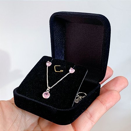 Conjunto ponto de luz rosa (com caixa) zircônia prata 925