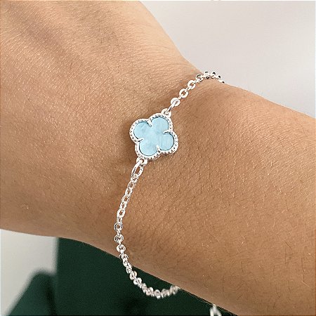 Pulseira Virginia trevo azul banhado a prata