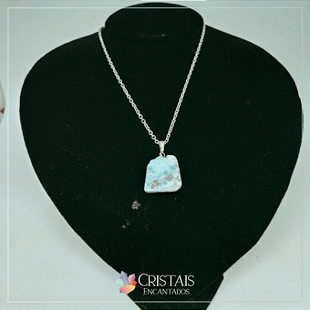 pingente de larimar em corrente de aço