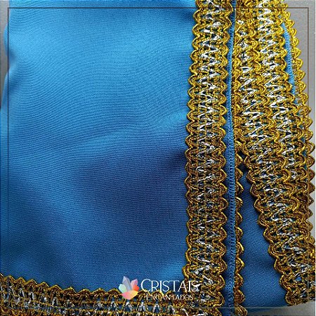 Toalha para jogar baralho azul com acabamento dourado