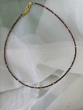 Chocker esferas de olho de tigre facetadas