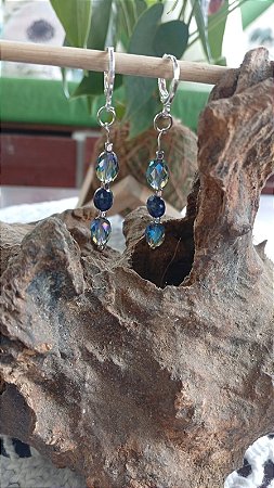 Brinco lápis lazúli com cristal áurea irizado