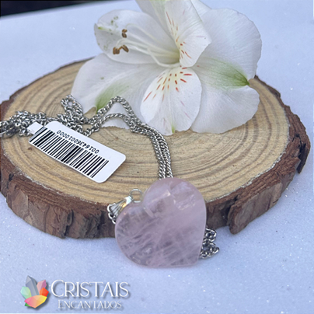 Pingente Coração Quartzo Rosa